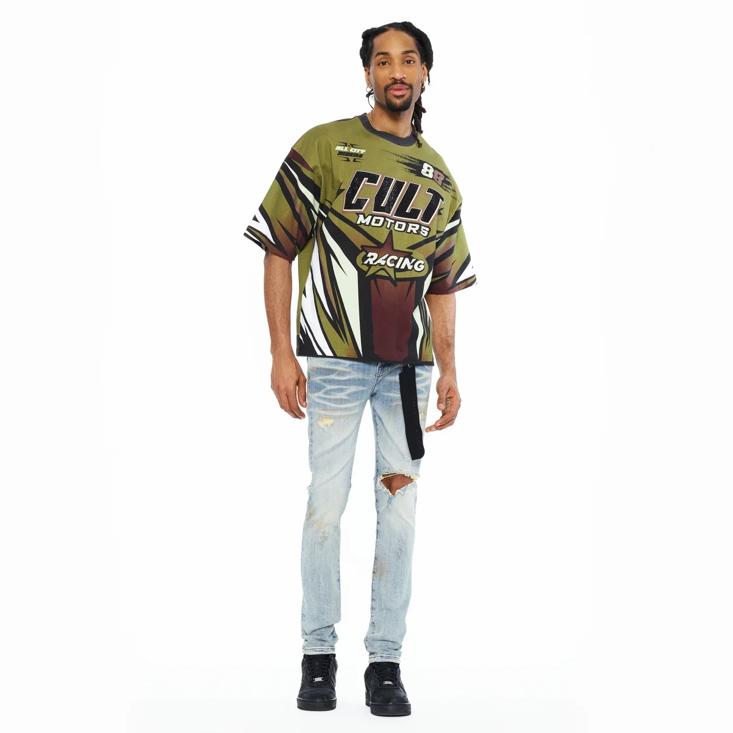Cult Of Individuality Oversized Short Sleeve Crew Neck Tee "Racer " 260 Grams In Multi
