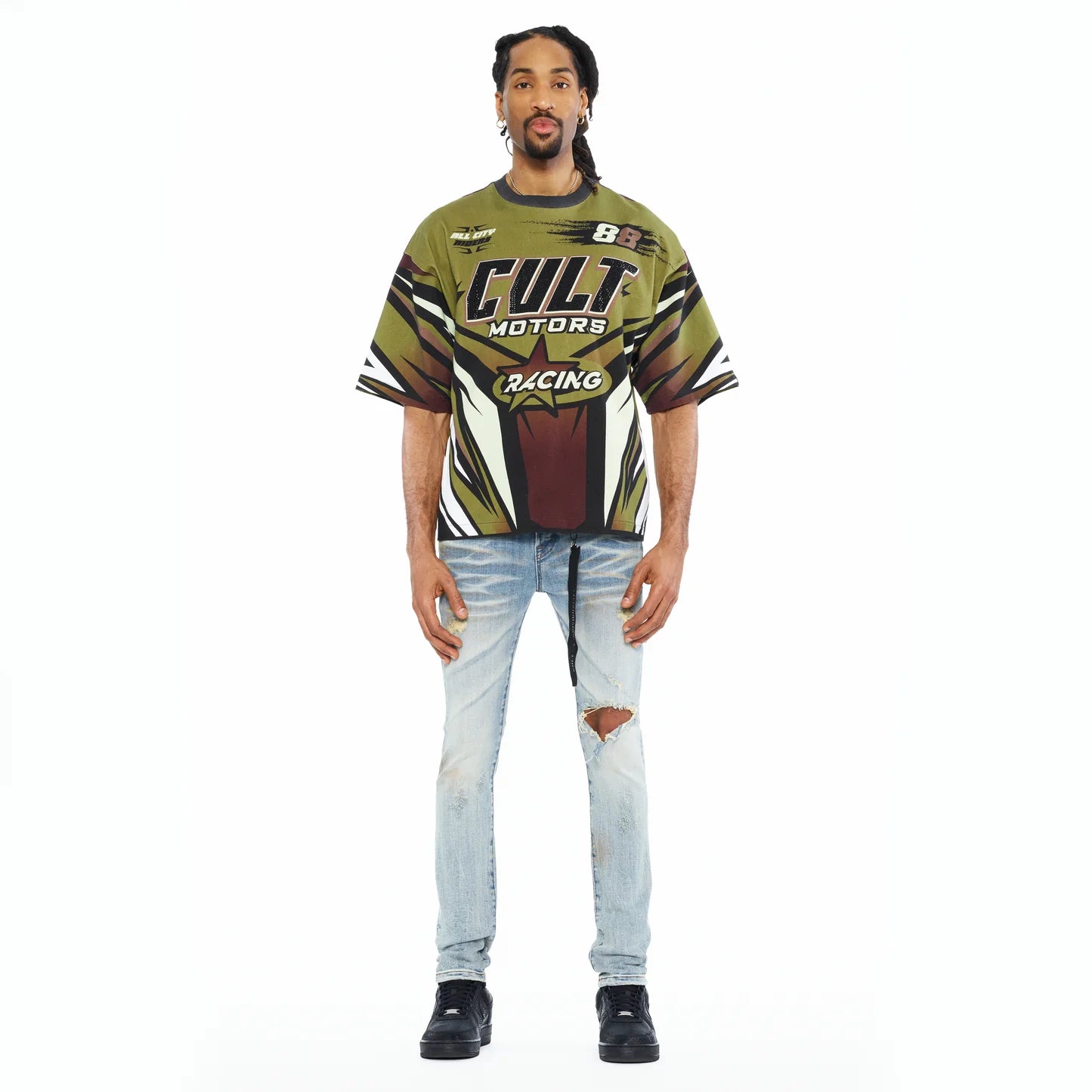Cult Of Individuality Oversized Short Sleeve Crew Neck Tee "Racer " 260 Grams In Multi