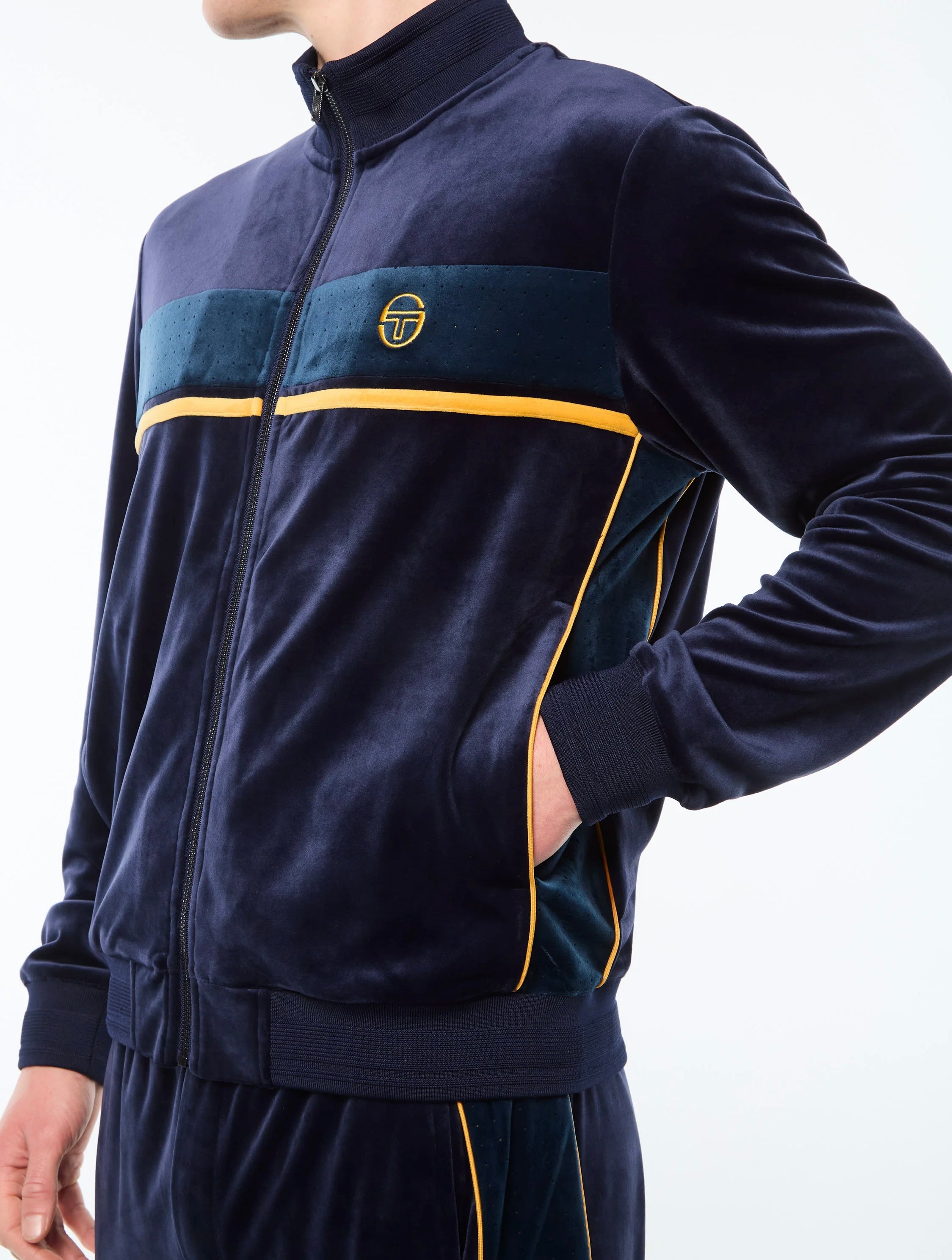 Sergio Tacchini Forato Velour Track Sweatsuit - Blue Jeans