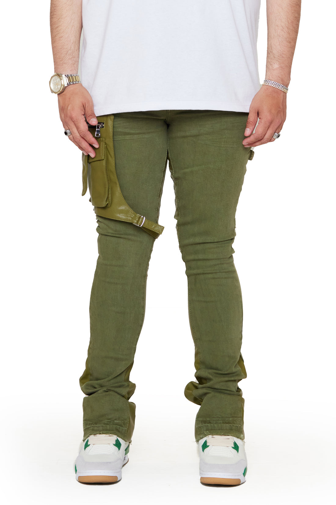 Valabasas ”DAPPER” OLIVE WASHED STACKED FLARE JEAN