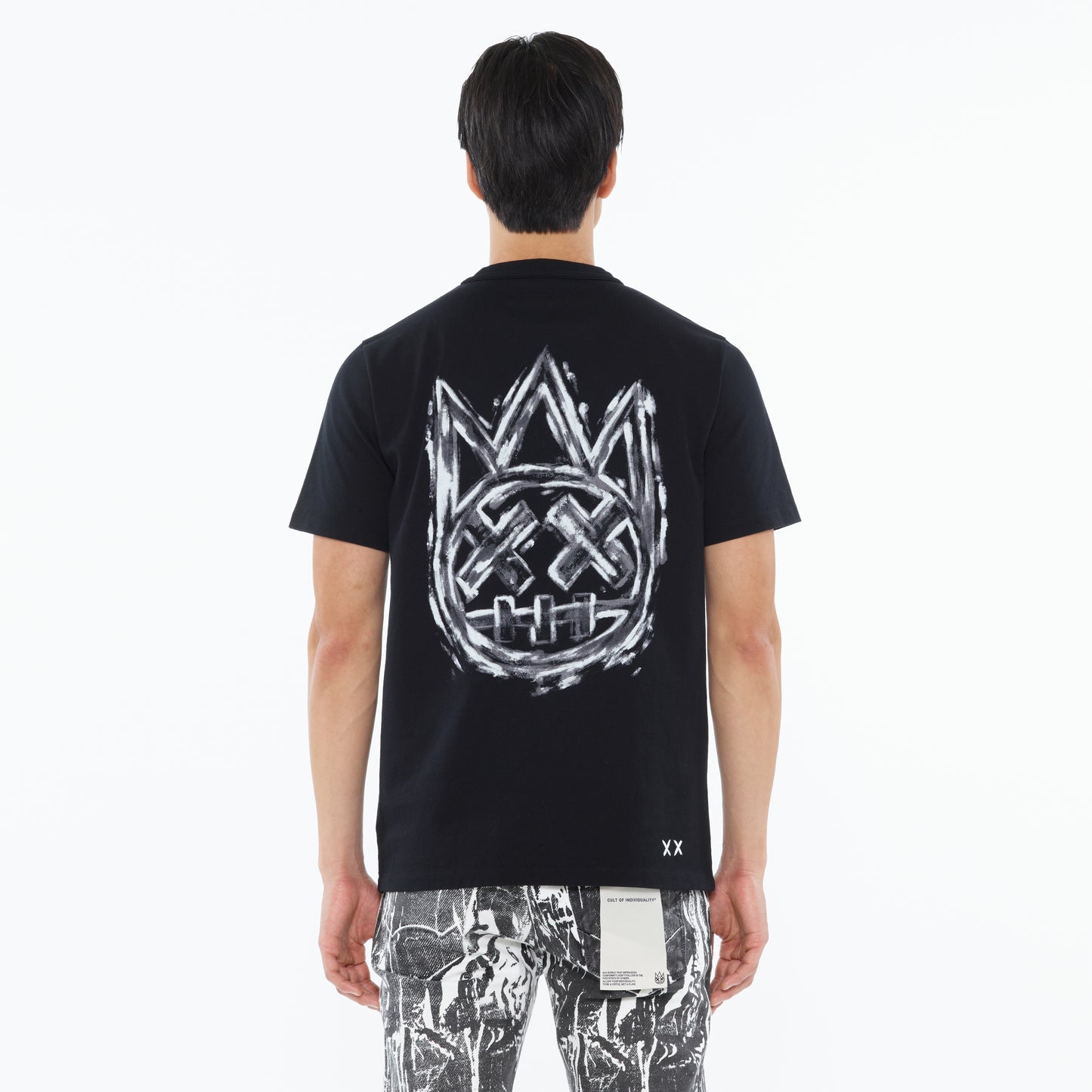 Cult Of Individuality Heavyweight Short Sleeve Crew Neck Tee "Plaster Logo" in Black