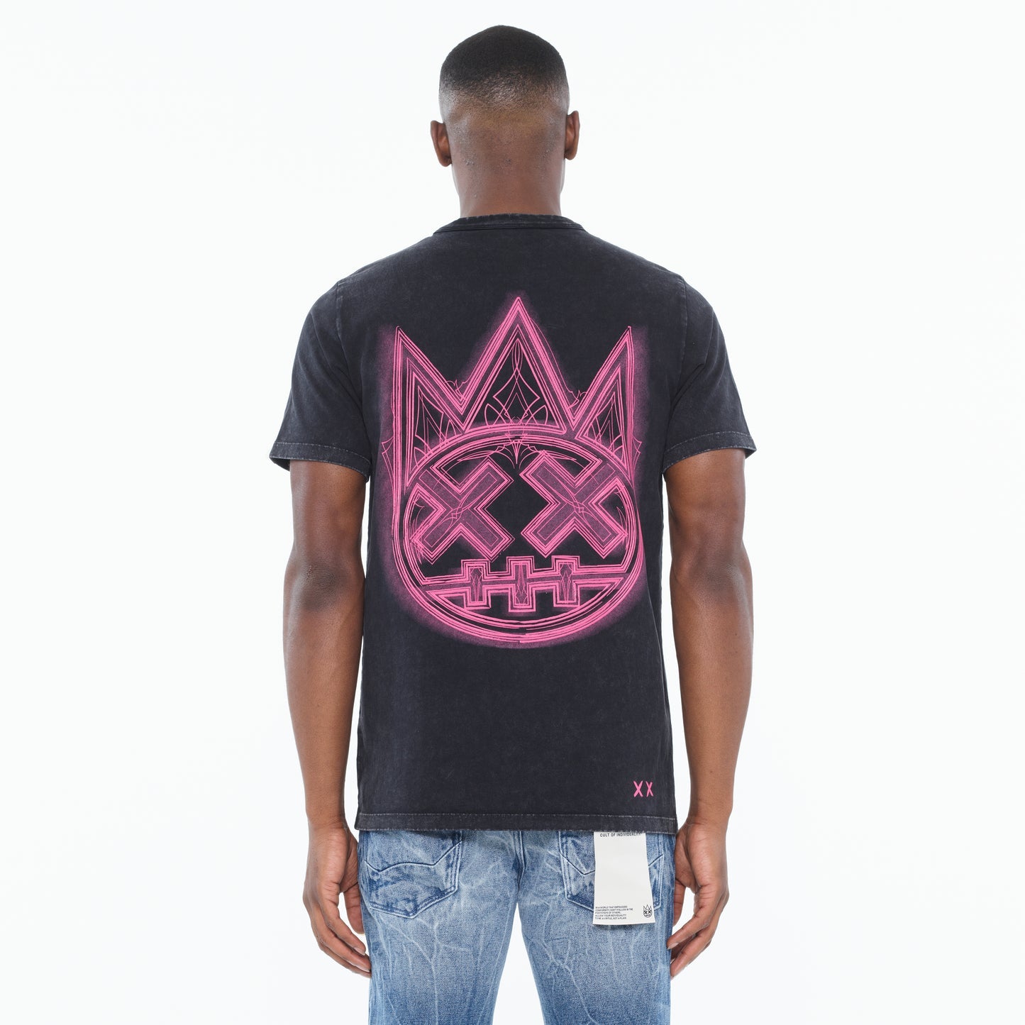 Cult Of Individuality Heavyweight Short Sleeve Crew Neck Tee "Pinstripe Logo" in Steel