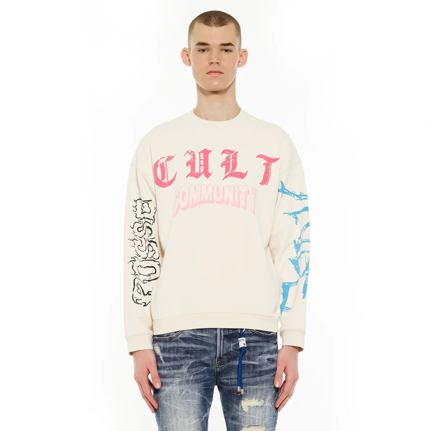 Cult Of Individuality Novelty Fleece Crew Sweatshirt in Winter White