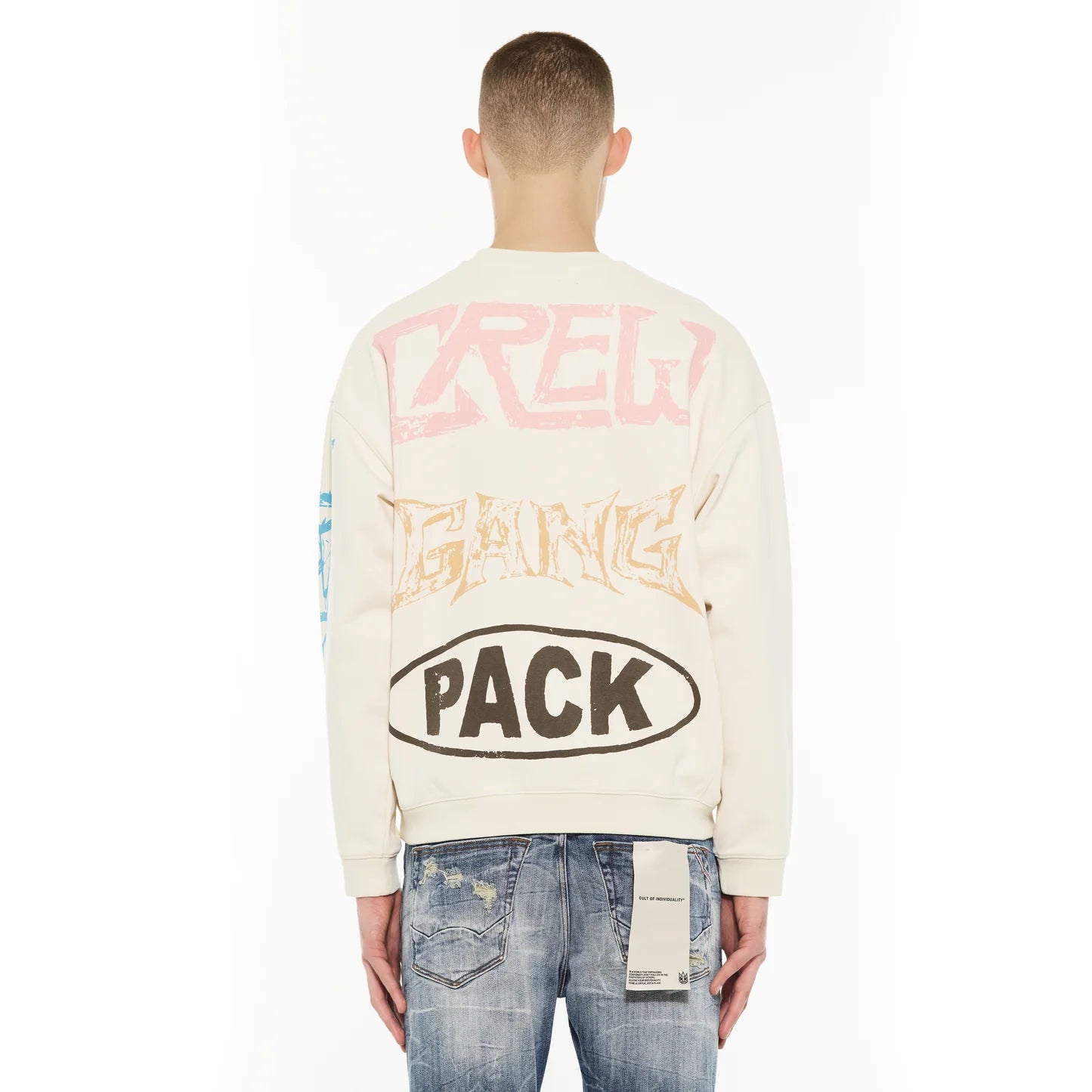 Cult Of Individuality Novelty Fleece Crew Sweatshirt in Winter White