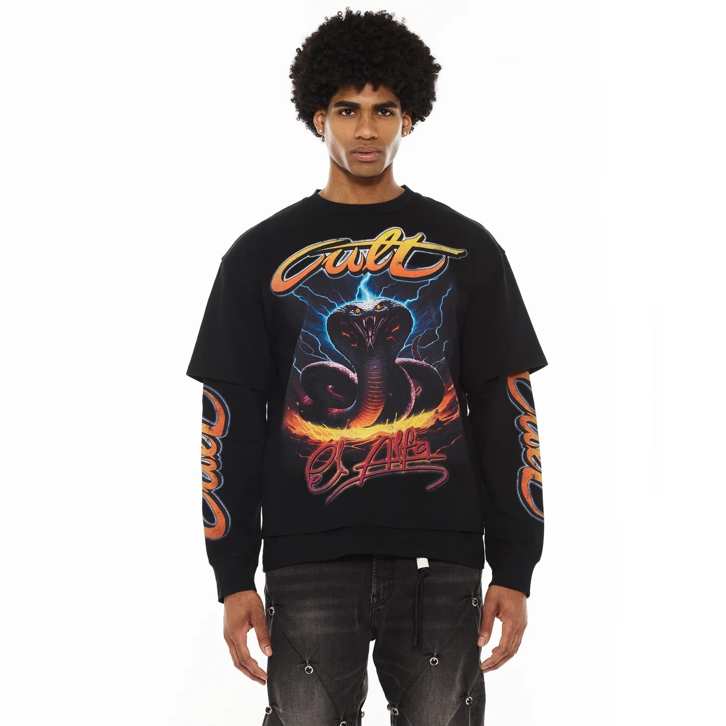 Cult Of Individuality x El Alfa Premium Long Sleeve Thermal Shirt "Cobra" in Black