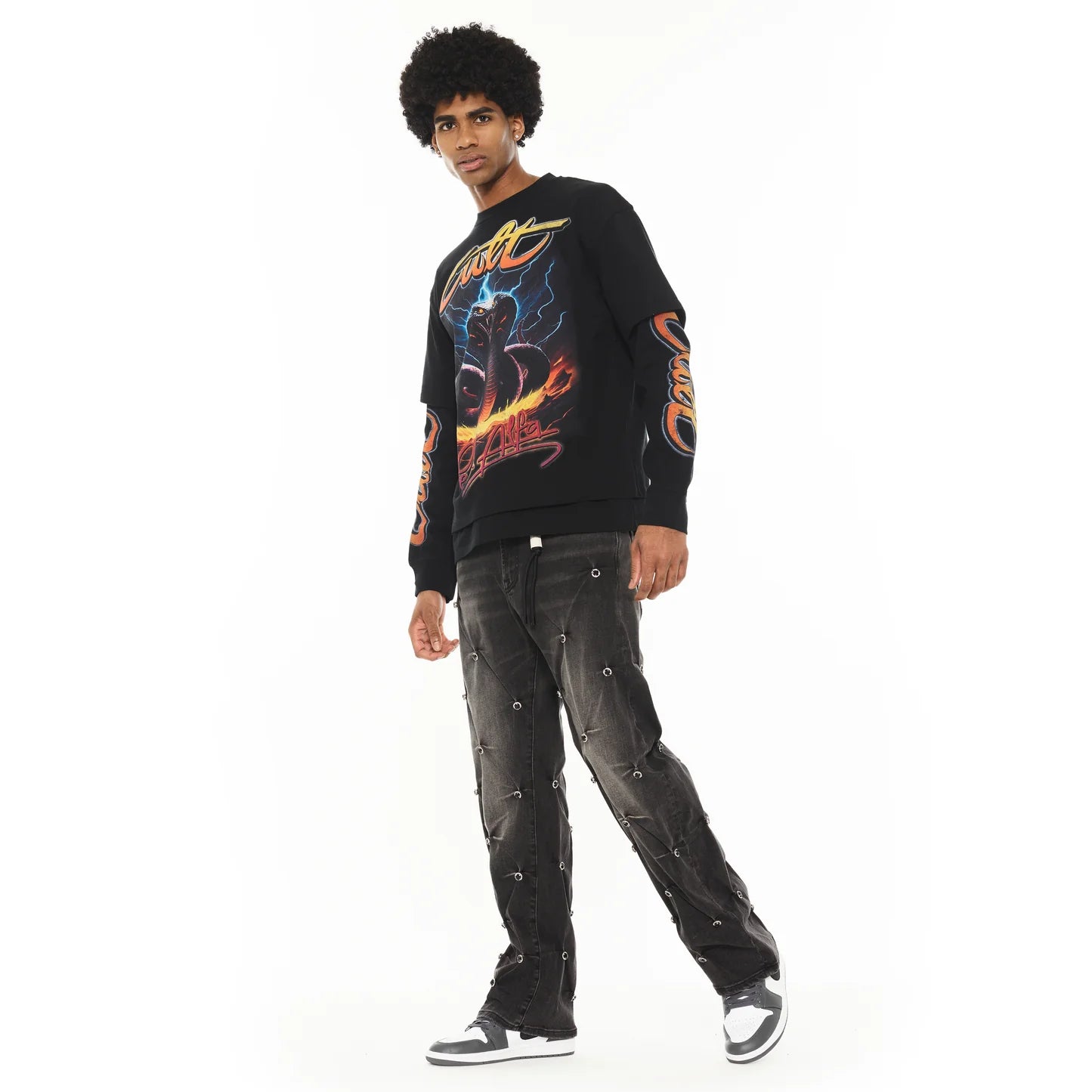 Cult Of Individuality x El Alfa Premium Long Sleeve Thermal Shirt "Cobra" in Black