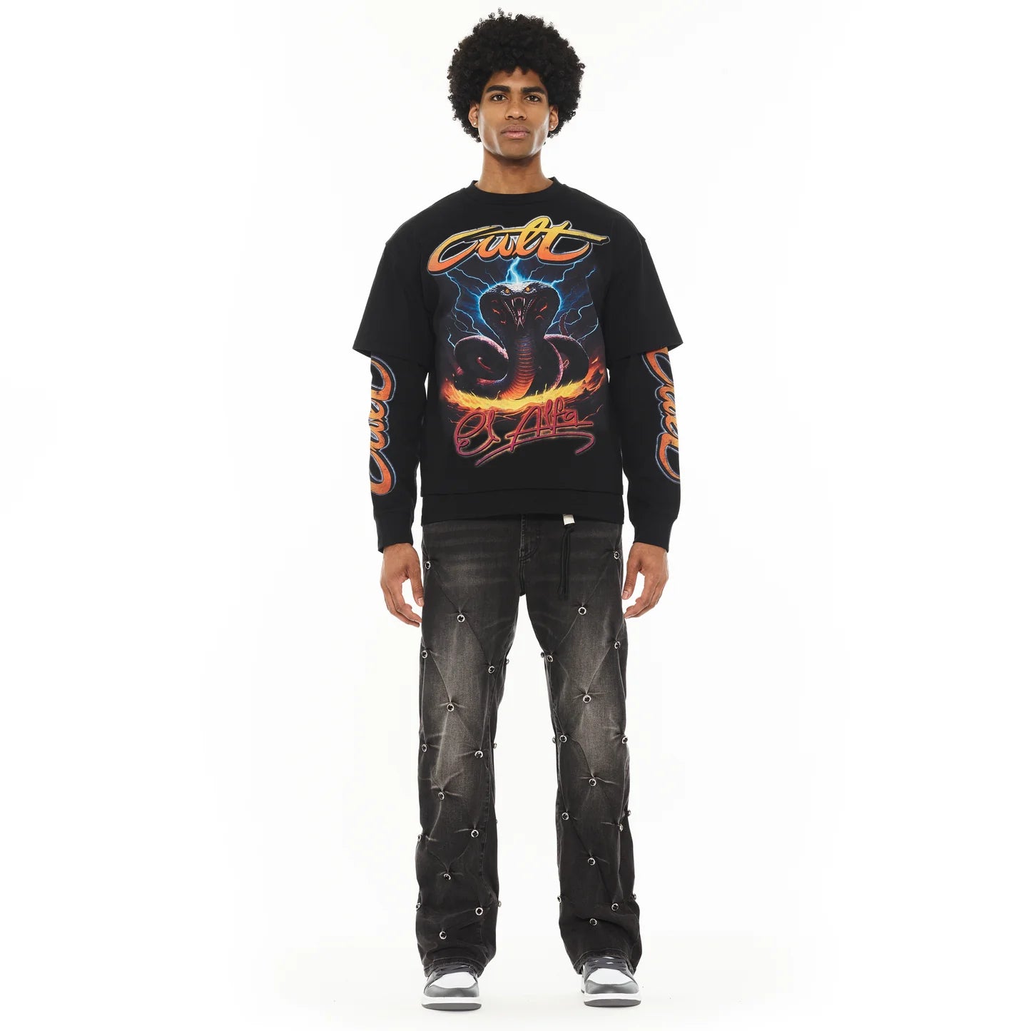 Cult Of Individuality x El Alfa Premium Long Sleeve Thermal Shirt "Cobra" in Black