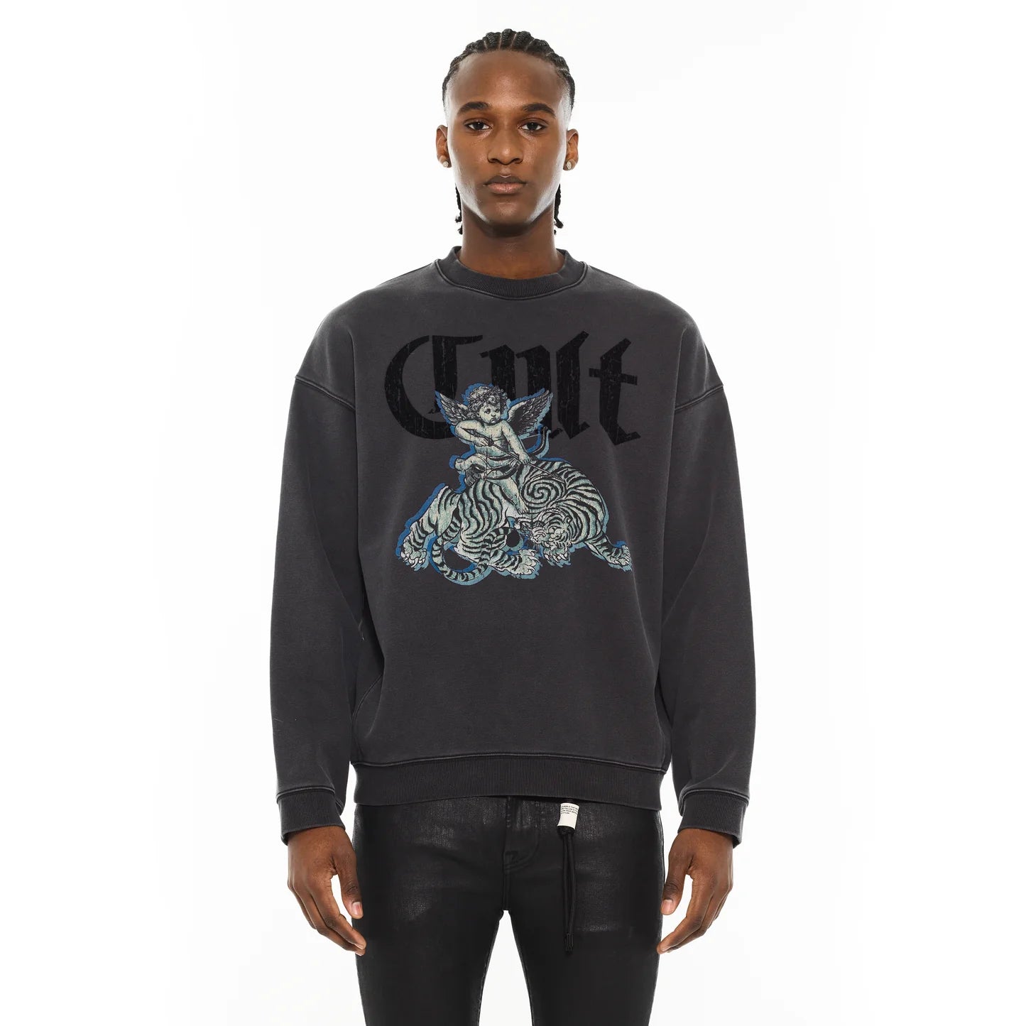 Cult Of Individuality Novelty Fleece Crew Sweatshirt in Vintage Charcoal