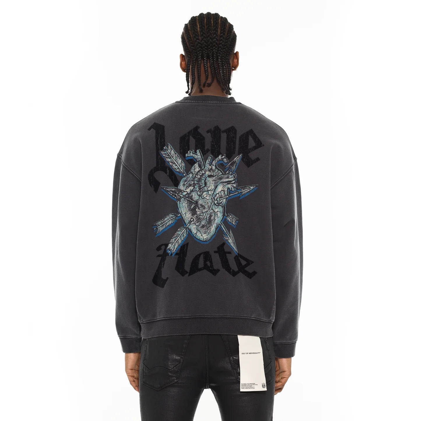 Cult Of Individuality Novelty Fleece Crew Sweatshirt in Vintage Charcoal