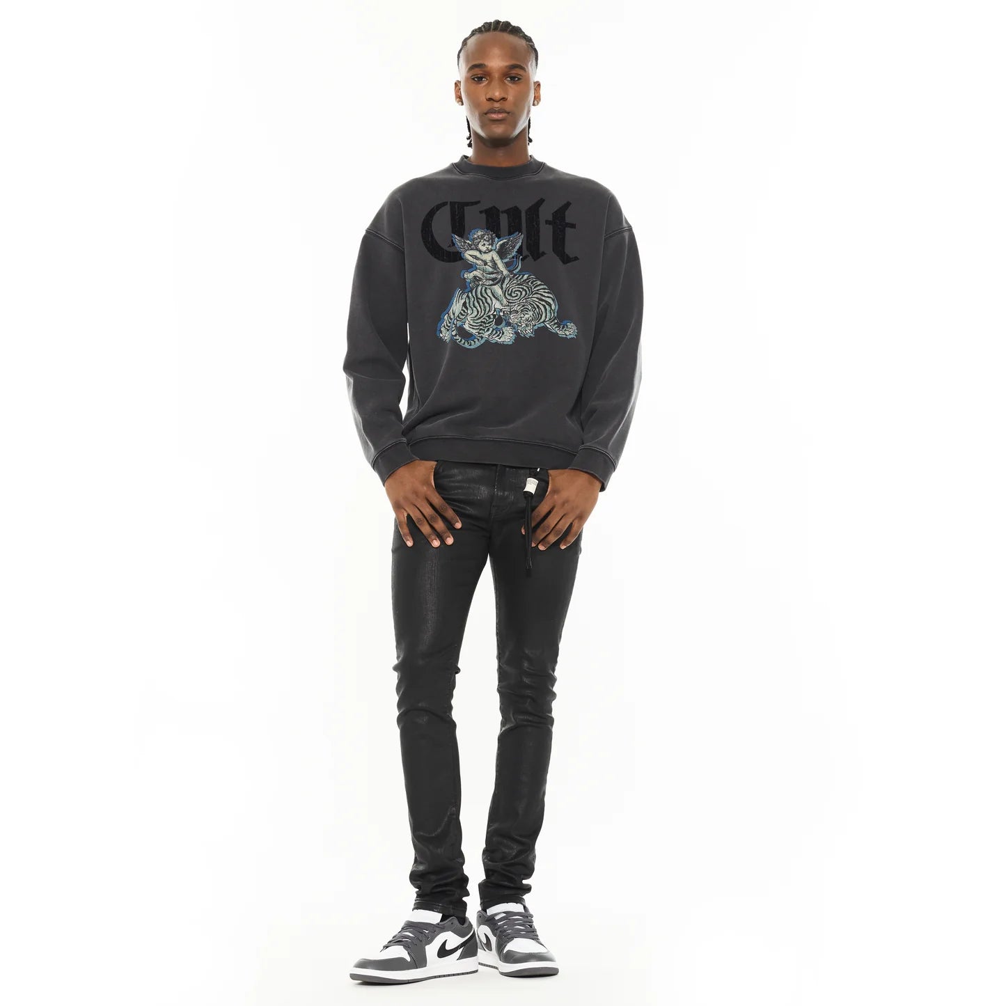 Cult Of Individuality Novelty Fleece Crew Sweatshirt in Vintage Charcoal