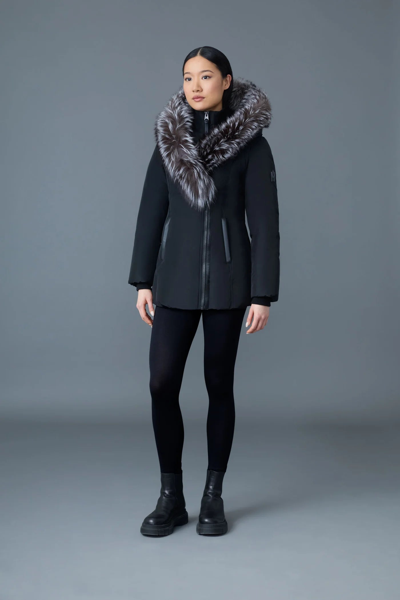 Mackage ADALI-X Down coat with silver fox fur Signature Mackage Collar