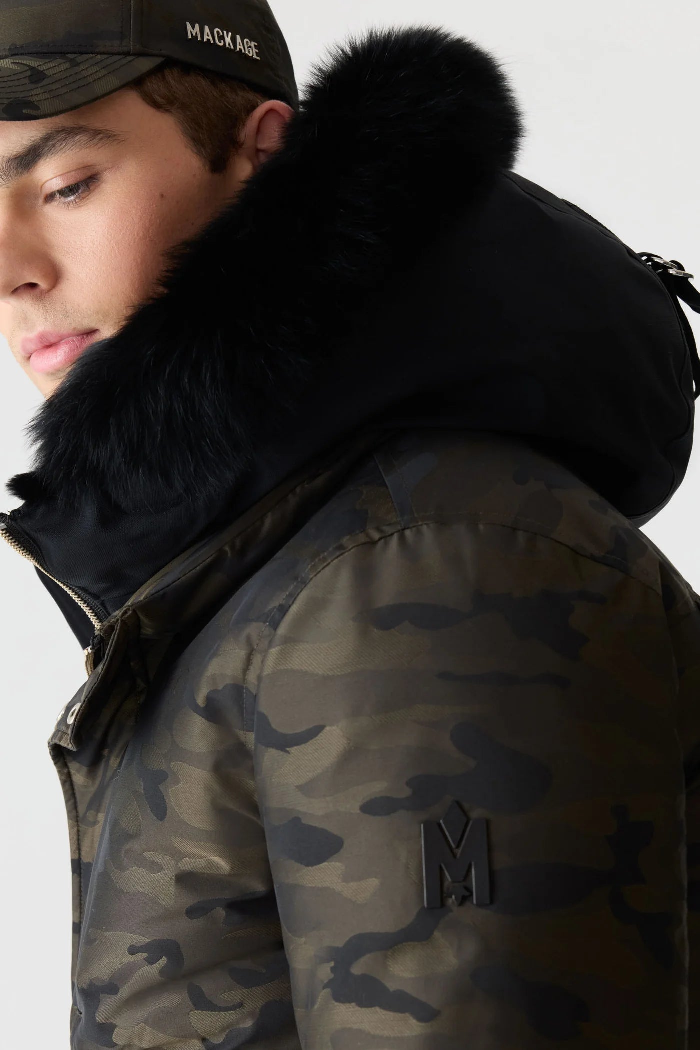 Mackage DIXON-JCZ 2-in-1 Camo Down Bomber With Shearling-Lined Hood