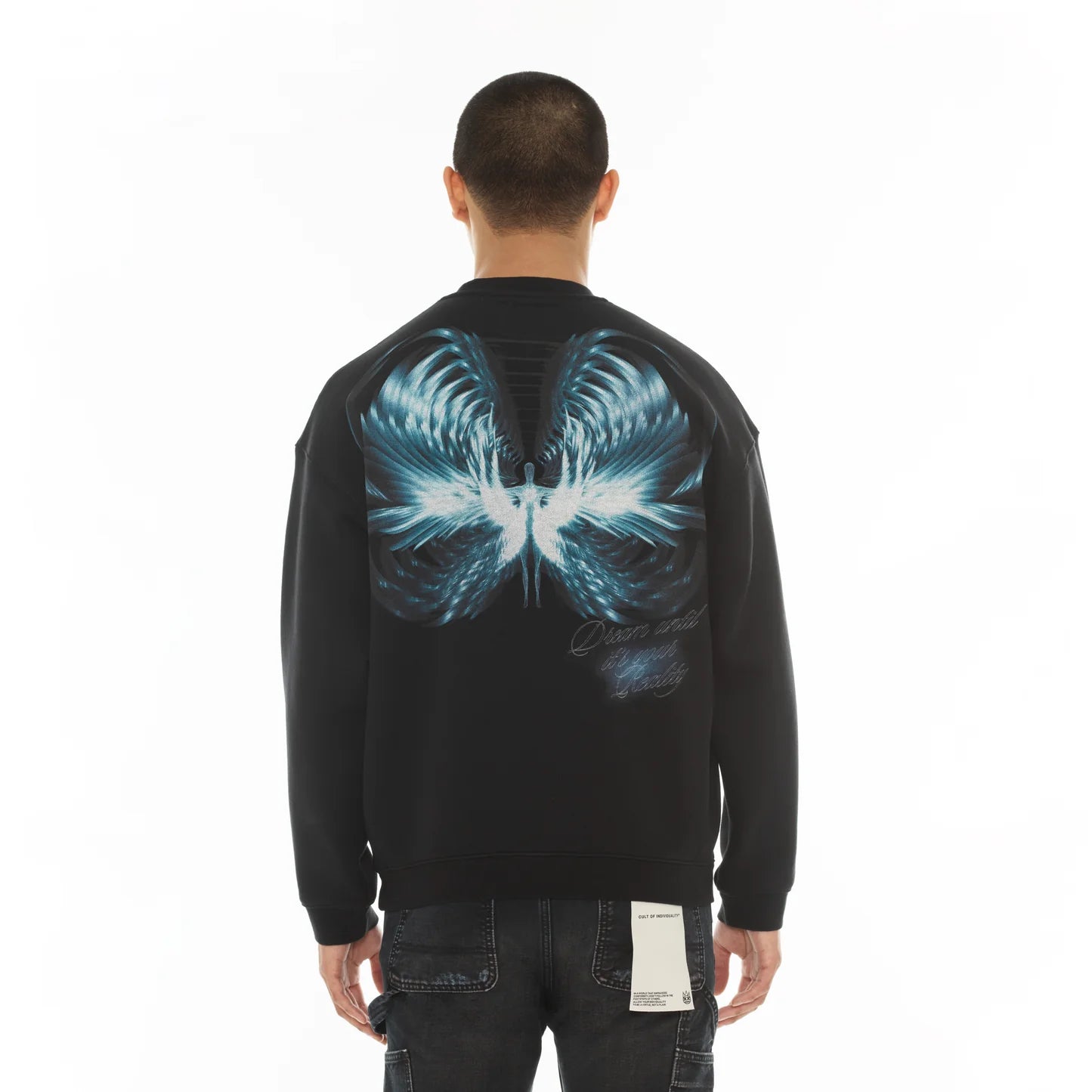 Cult Of Individuality Novelty Fleece Crew Sweatshirt in Teardrop - Blue Jeans