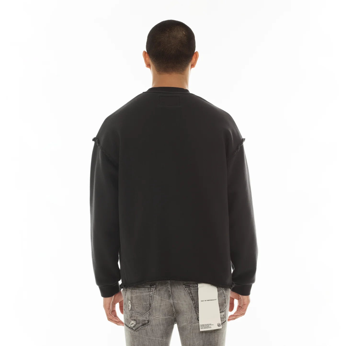Cult Of Individuality Novelty Fleece Crew Sweatshirt in Vintage Charcoal - Blue Jeans
