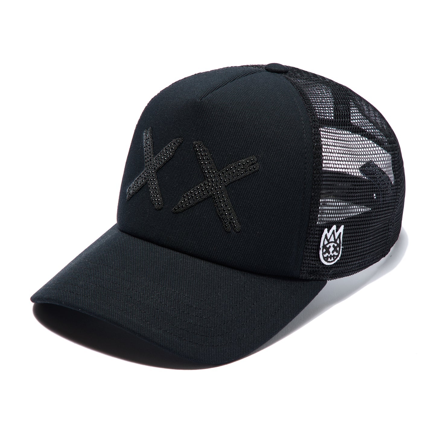 Cult Of Individuality Black Crystal  Mesh Back Trucker Hat “XX” Logo - Blue Jeans