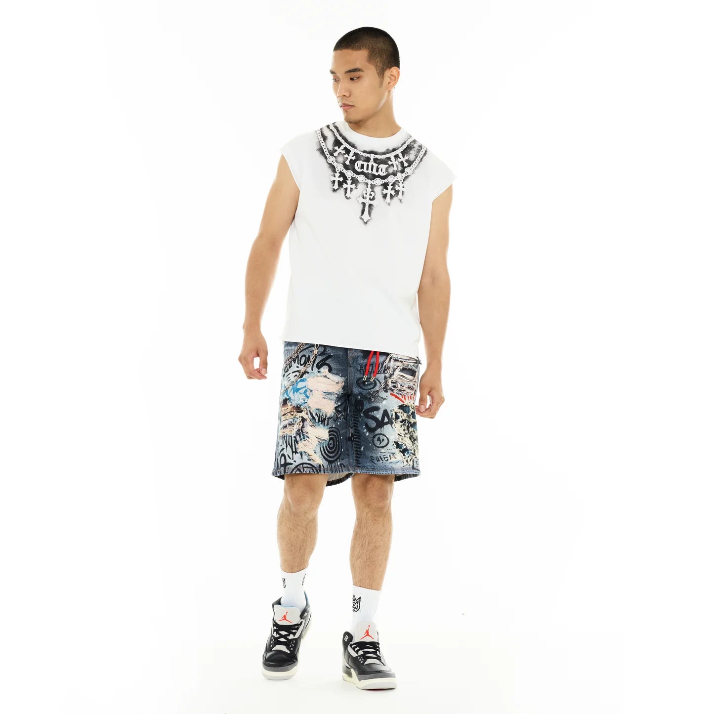 Cult Of Individuality Sleeveless Tee "Stencil" in White