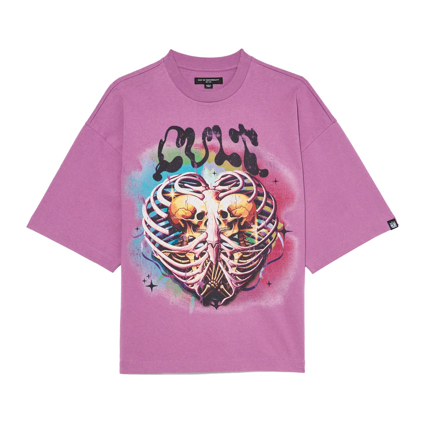 Cult Of Individuality Oversized Short Sleeve Crew Neck Tee "Til Death Do We Part" in Dusty Lavender
