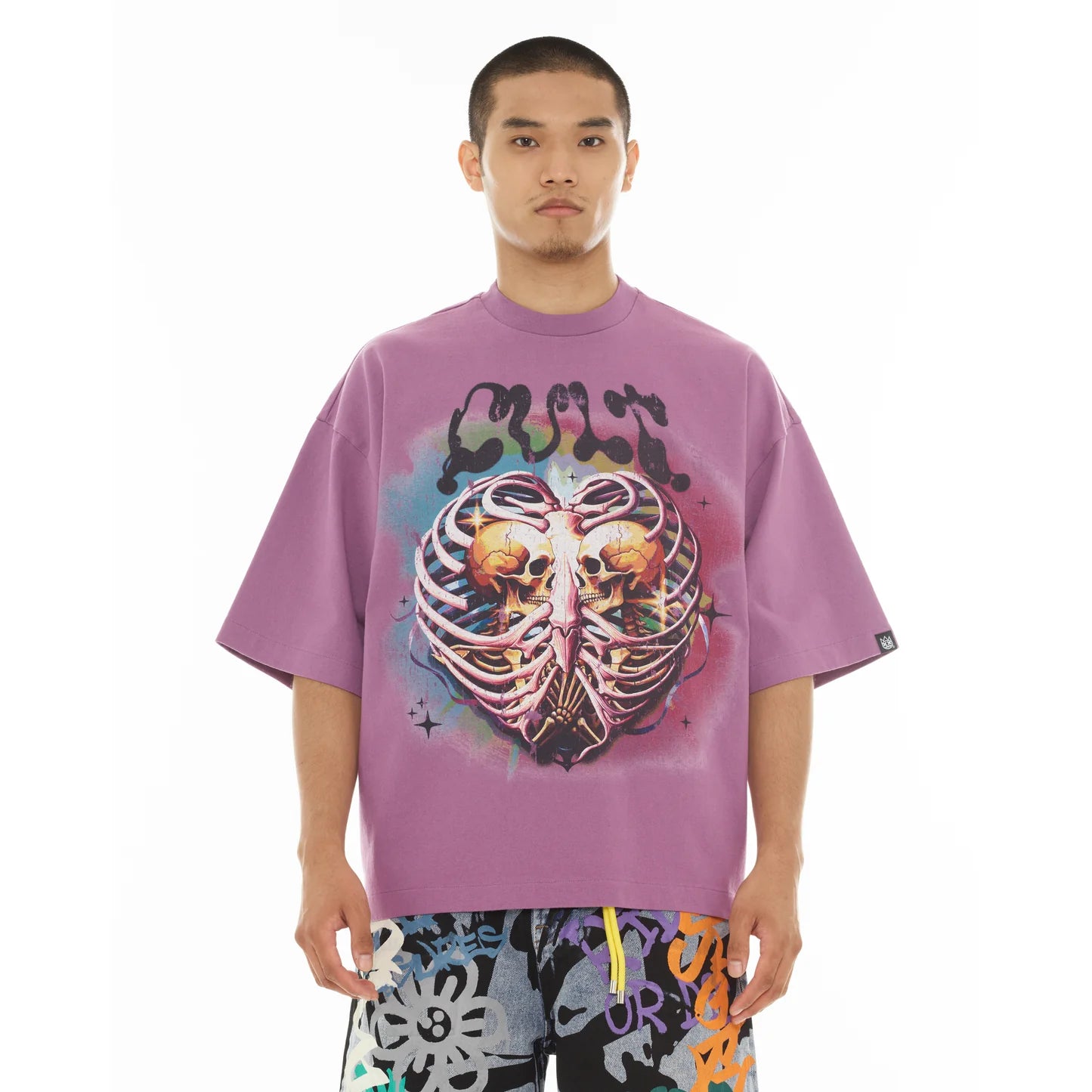 Cult Of Individuality Oversized Short Sleeve Crew Neck Tee "Til Death Do We Part" in Dusty Lavender