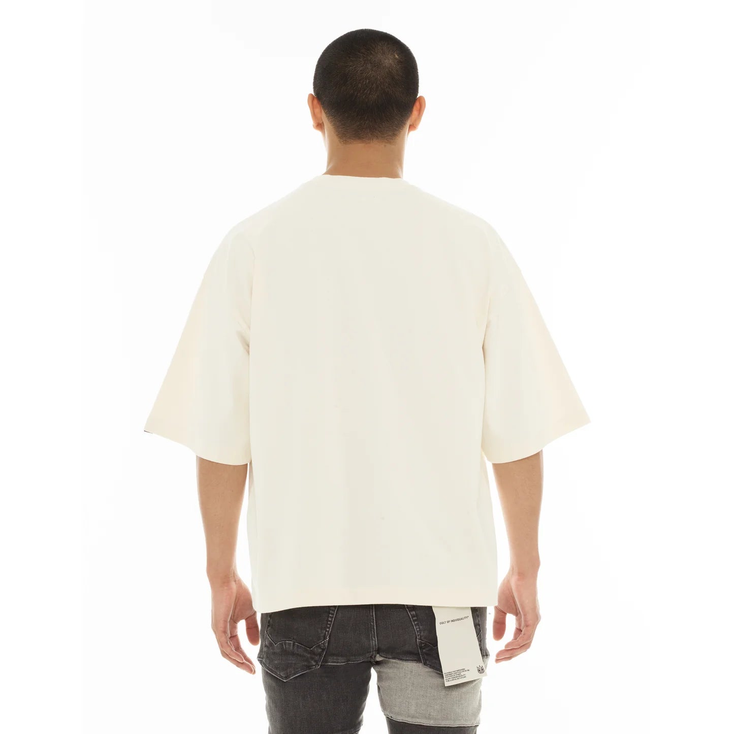 Cult Of Individuality Oversized Short Sleeve Crew Neck Tee "Scribble Logo" in Winter White