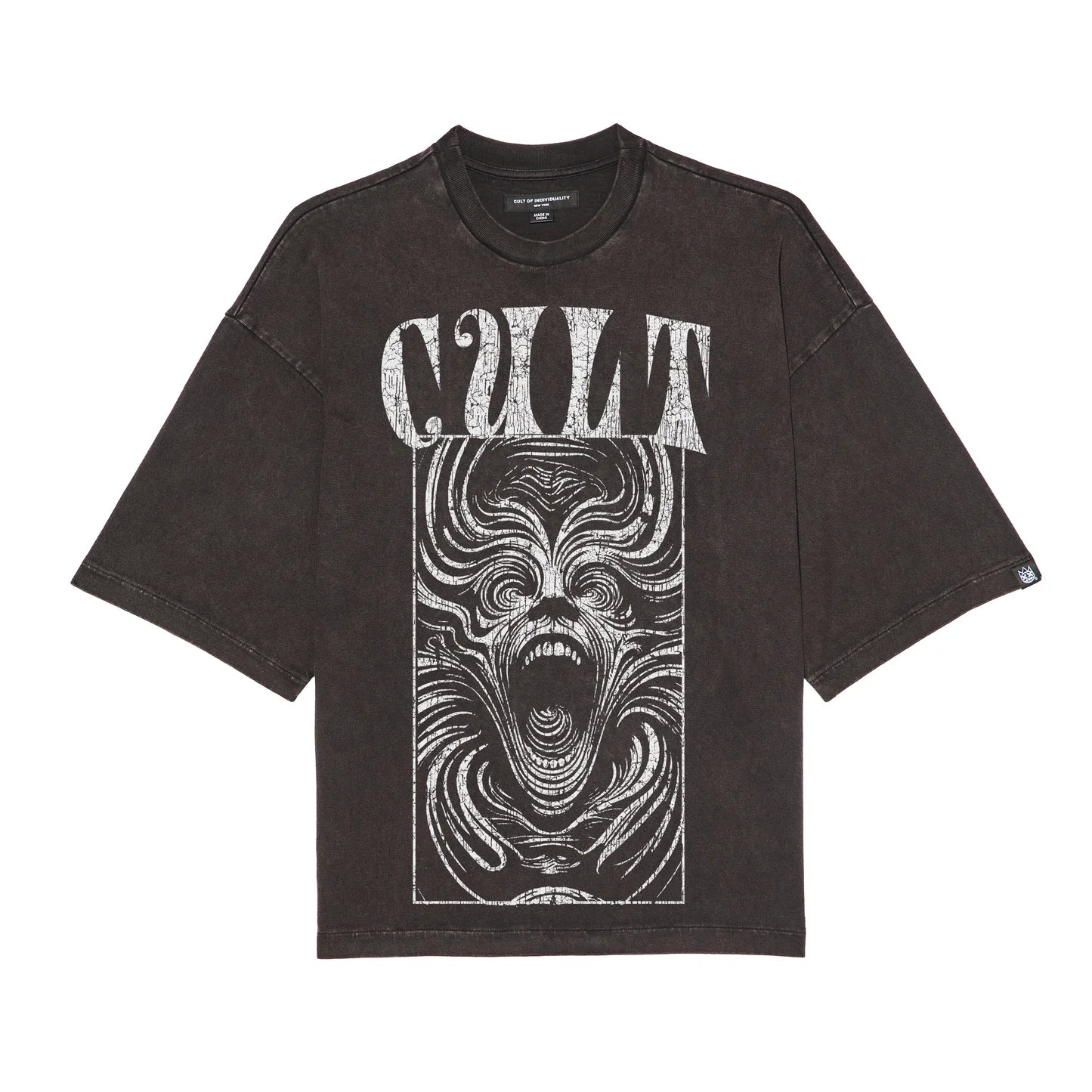 Cult Of Individuality Oversized Short Sleeve Crew Neck Tee "Lose Your Mind" in Vintage Charcoal