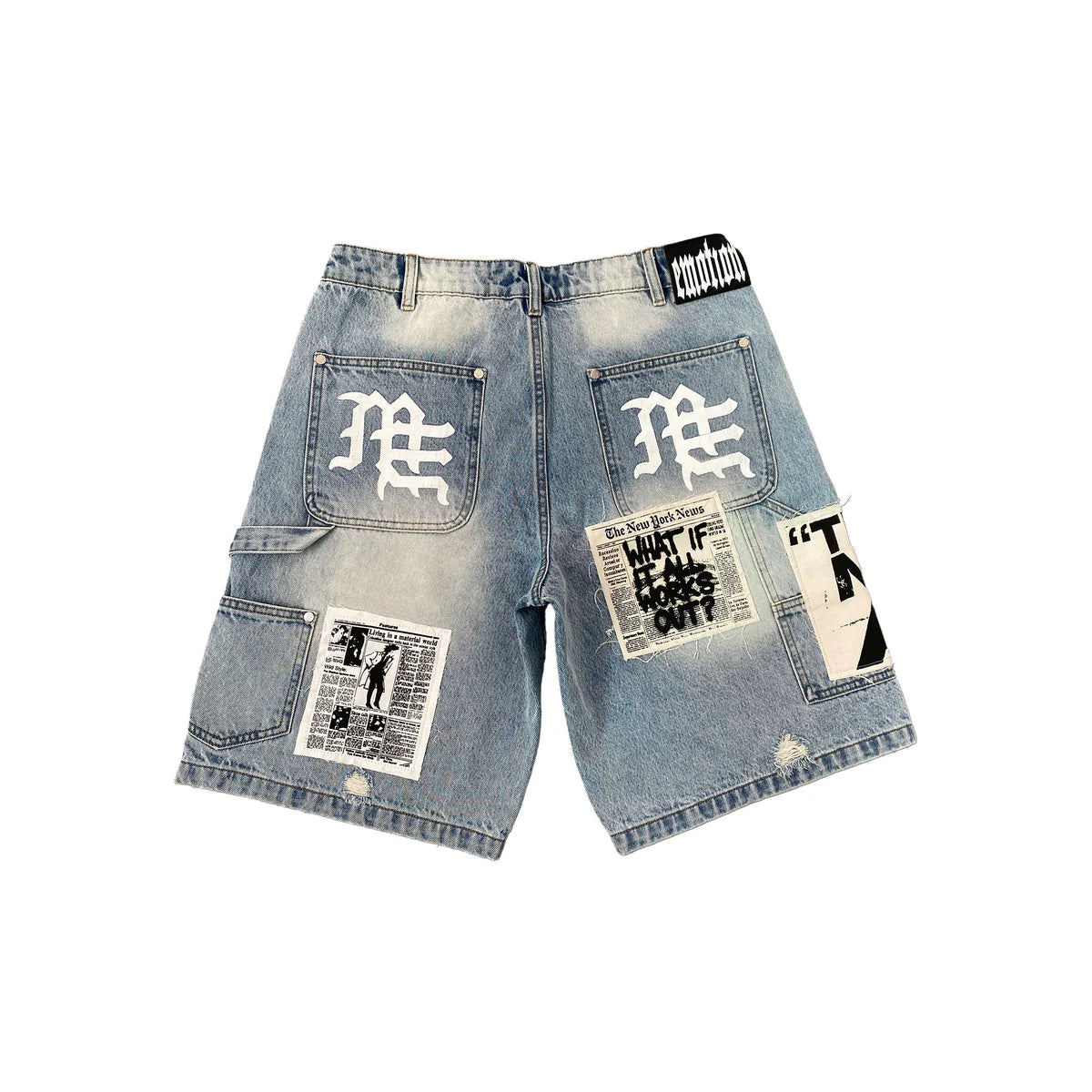 Mixed Emotion Blue “AI” Denim Shorts