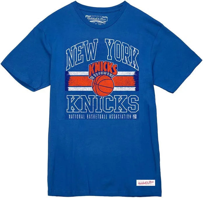 Mitchell & Ness Men's New York Knicks Striped Logo Lockup T-Shirt