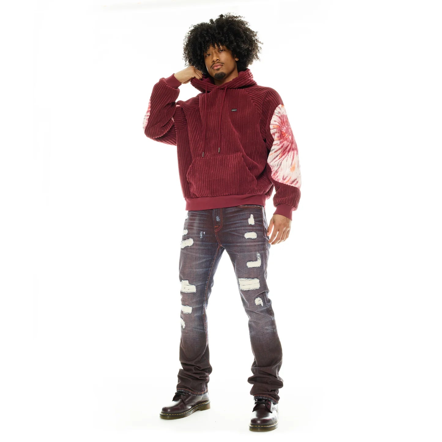 Cult Of Individuality Burgundy Tye Dye Pullover Sweatshirt