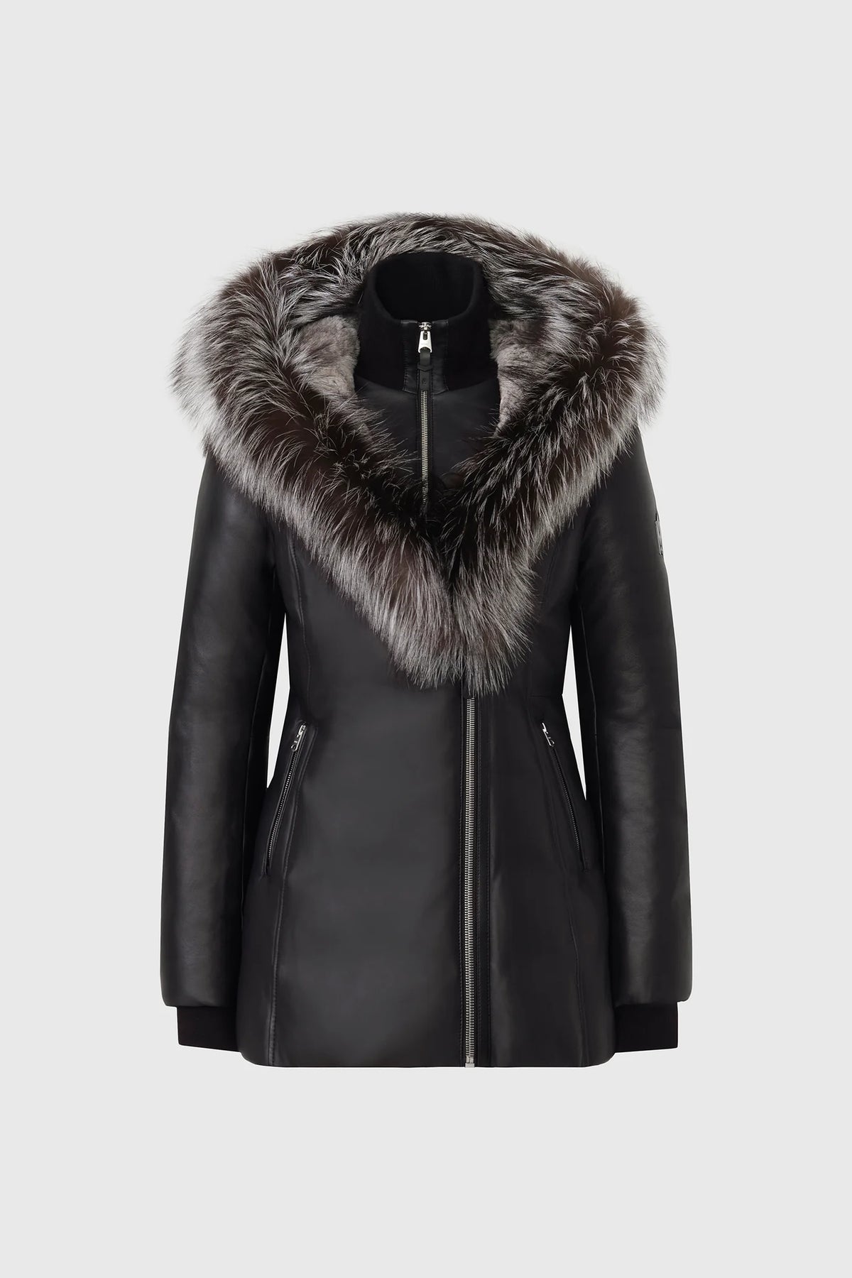 Mackage Ingrid Leather Jacket with silver fox fur Signature Mackage Collar