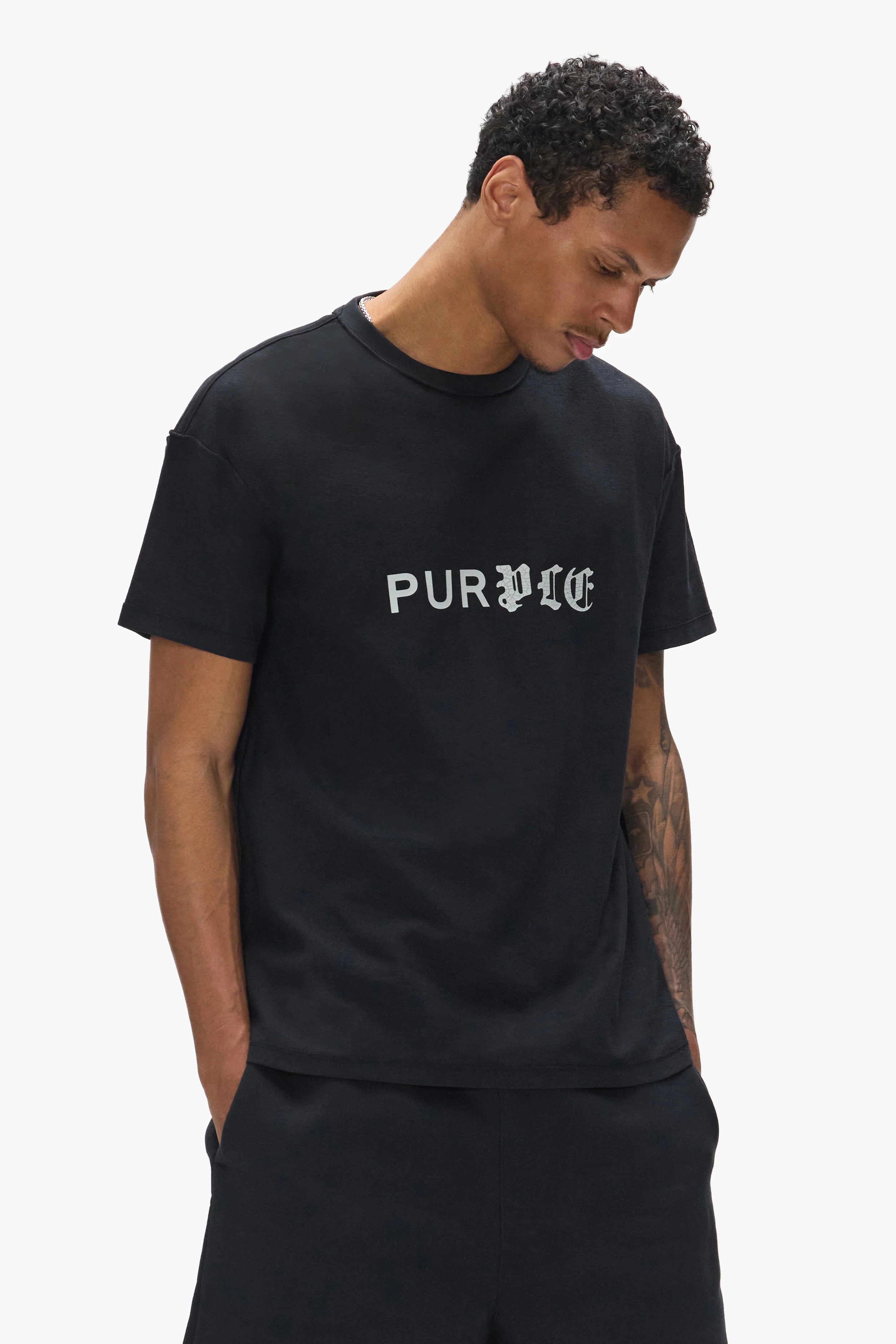 Purple Brand Half & Half Wordmark Tee