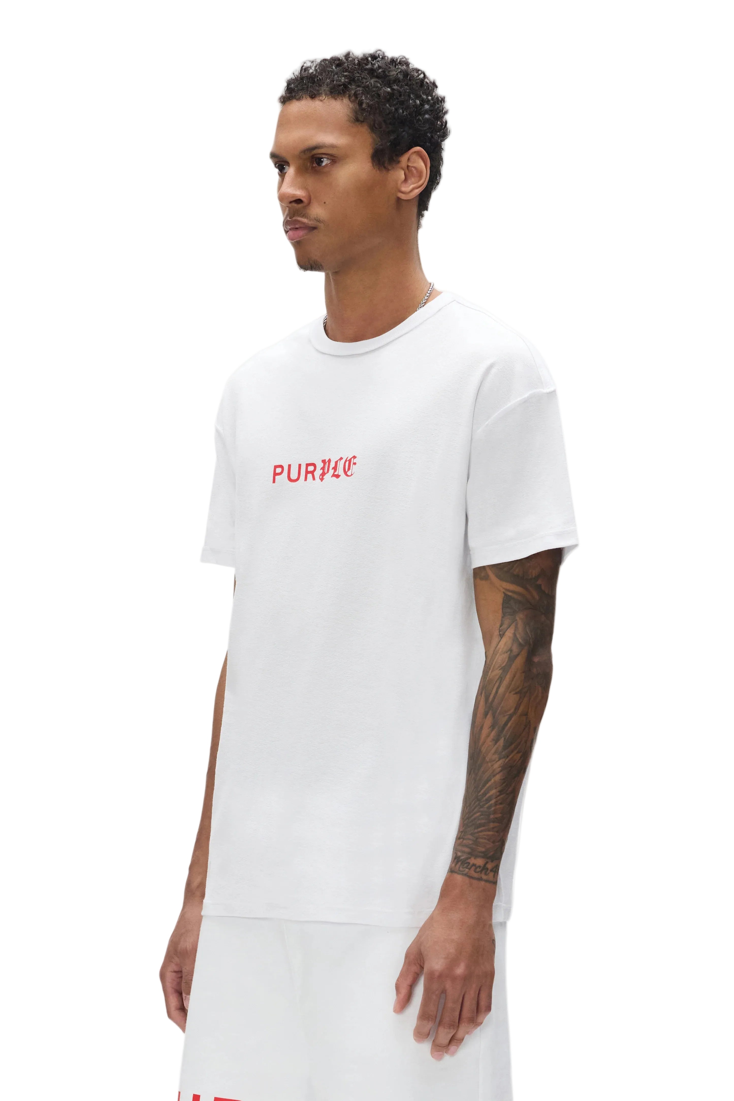 Purple Brand Half & Half Wordmark Tee