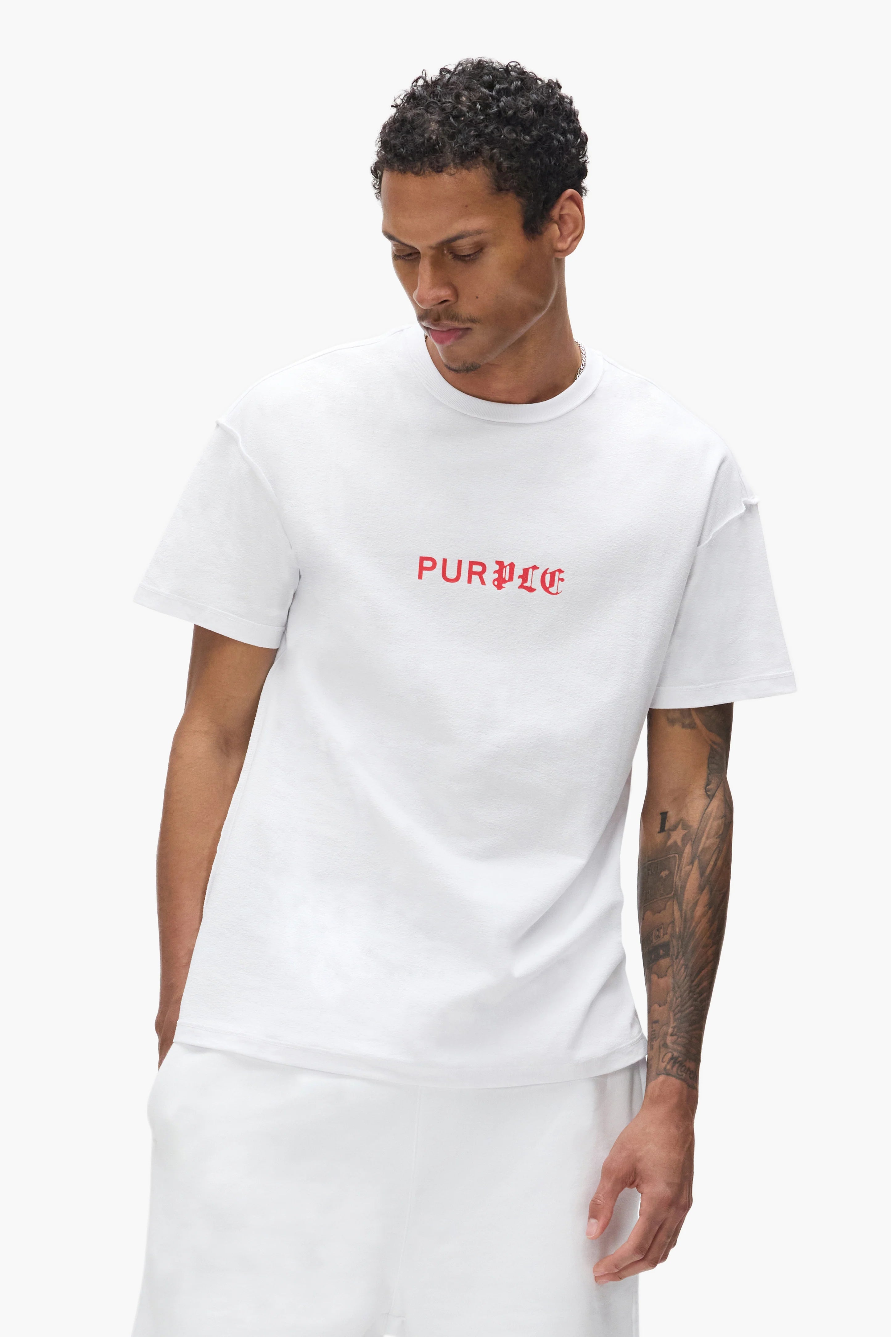 Purple Brand Half & Half Wordmark Tee