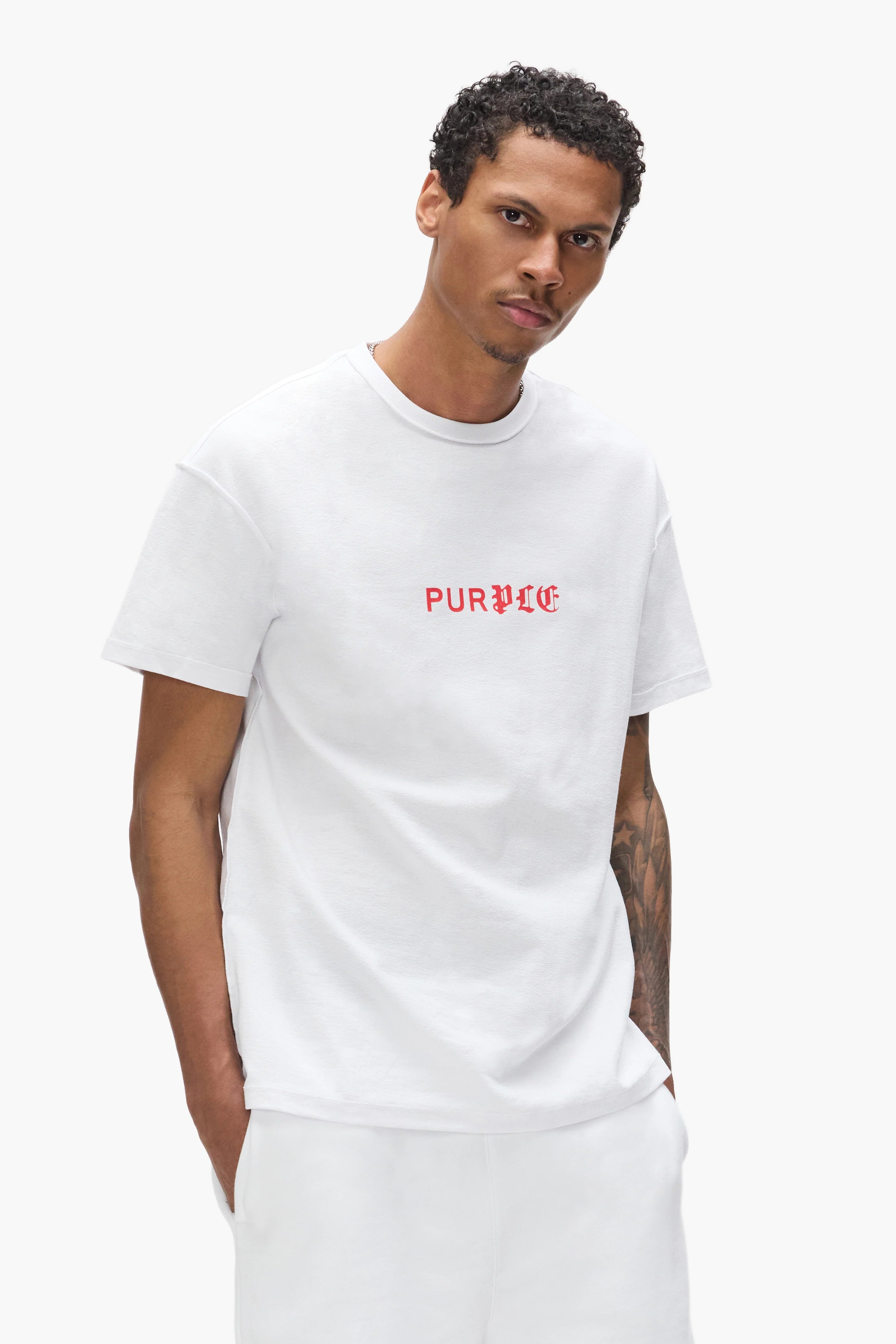 Purple Brand Half & Half Wordmark Tee