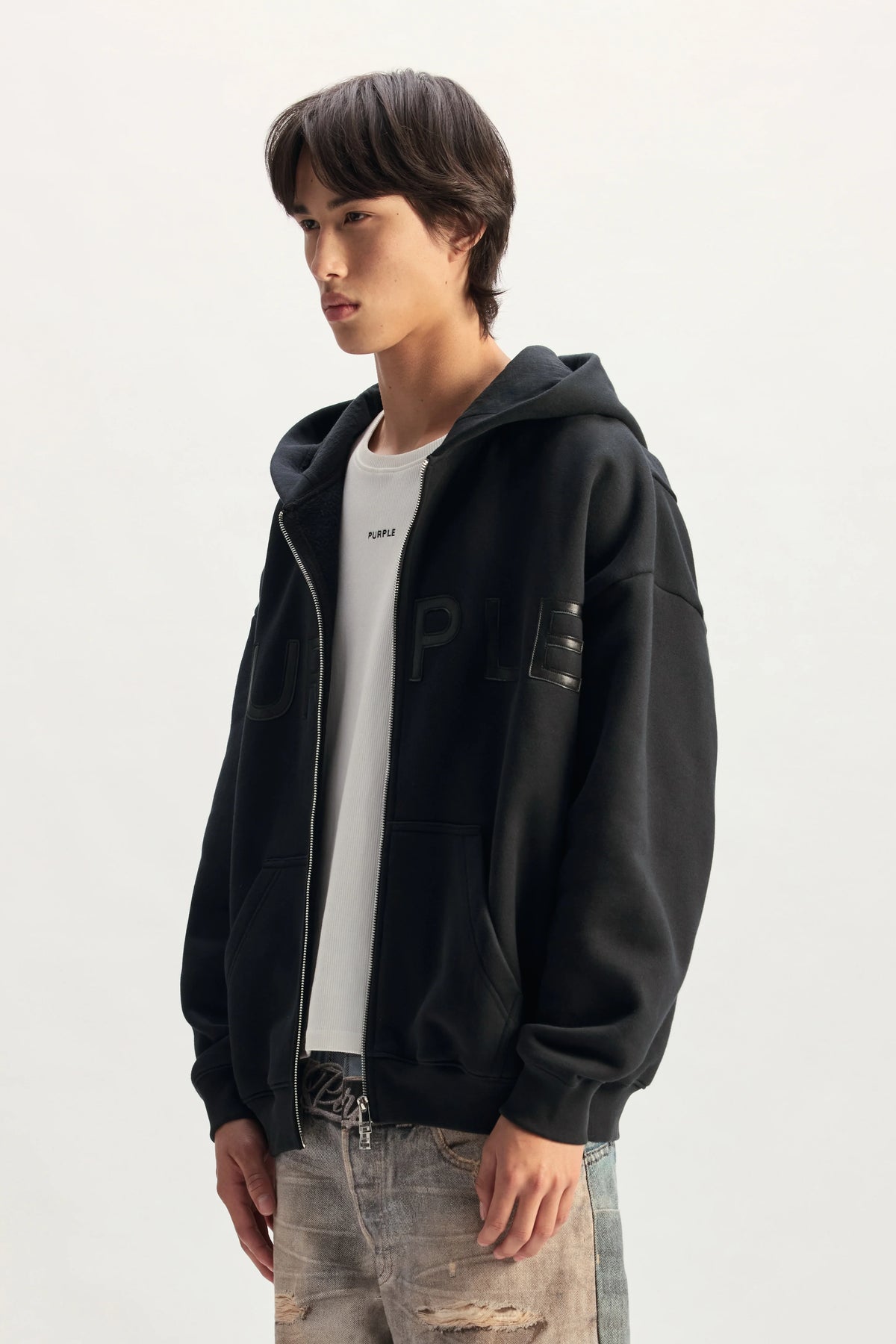 Purple Brand Chopped Zip Up Hoodie