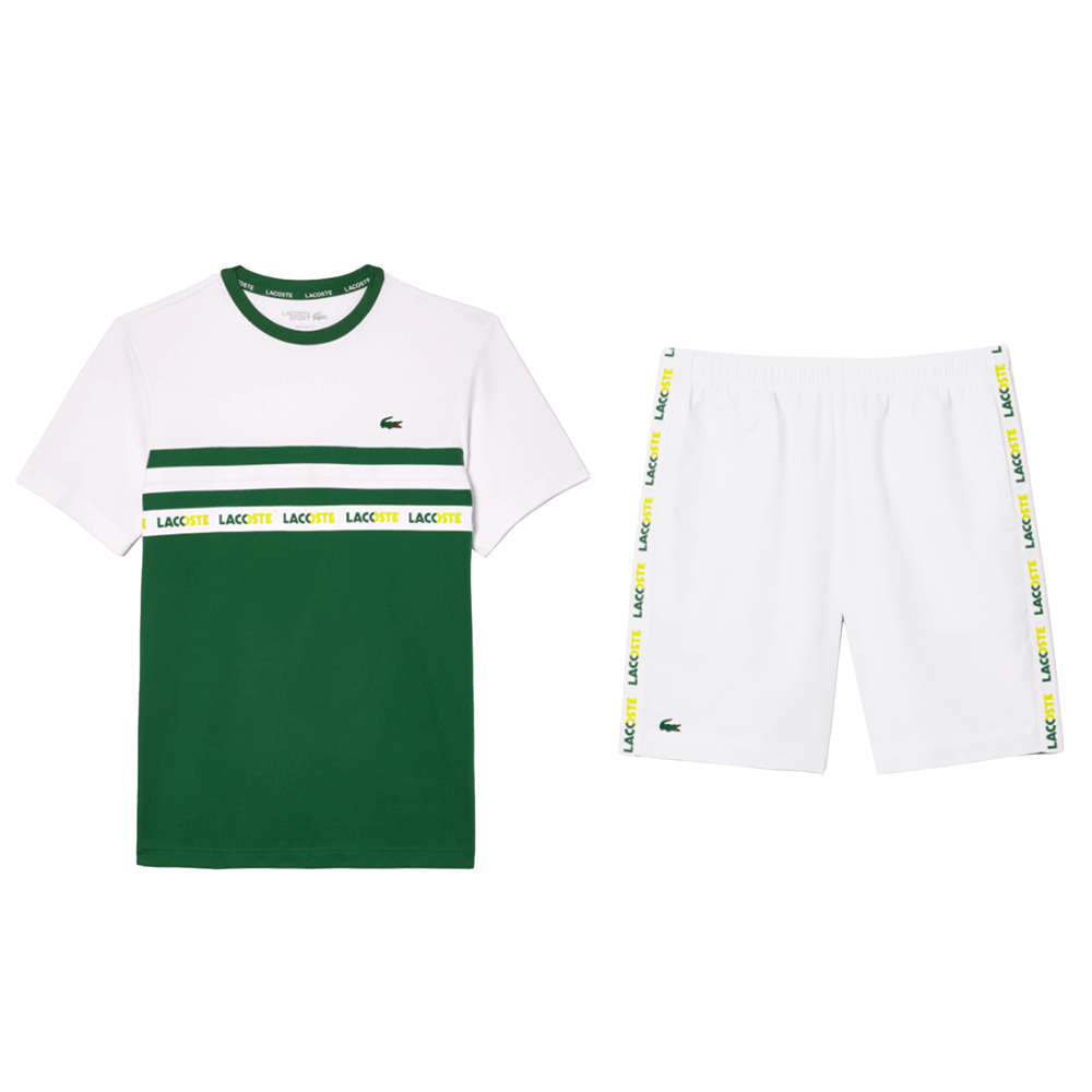 Lacoste Men's Ultra-Dry Logo Stripe Pique Tennis Short-Set