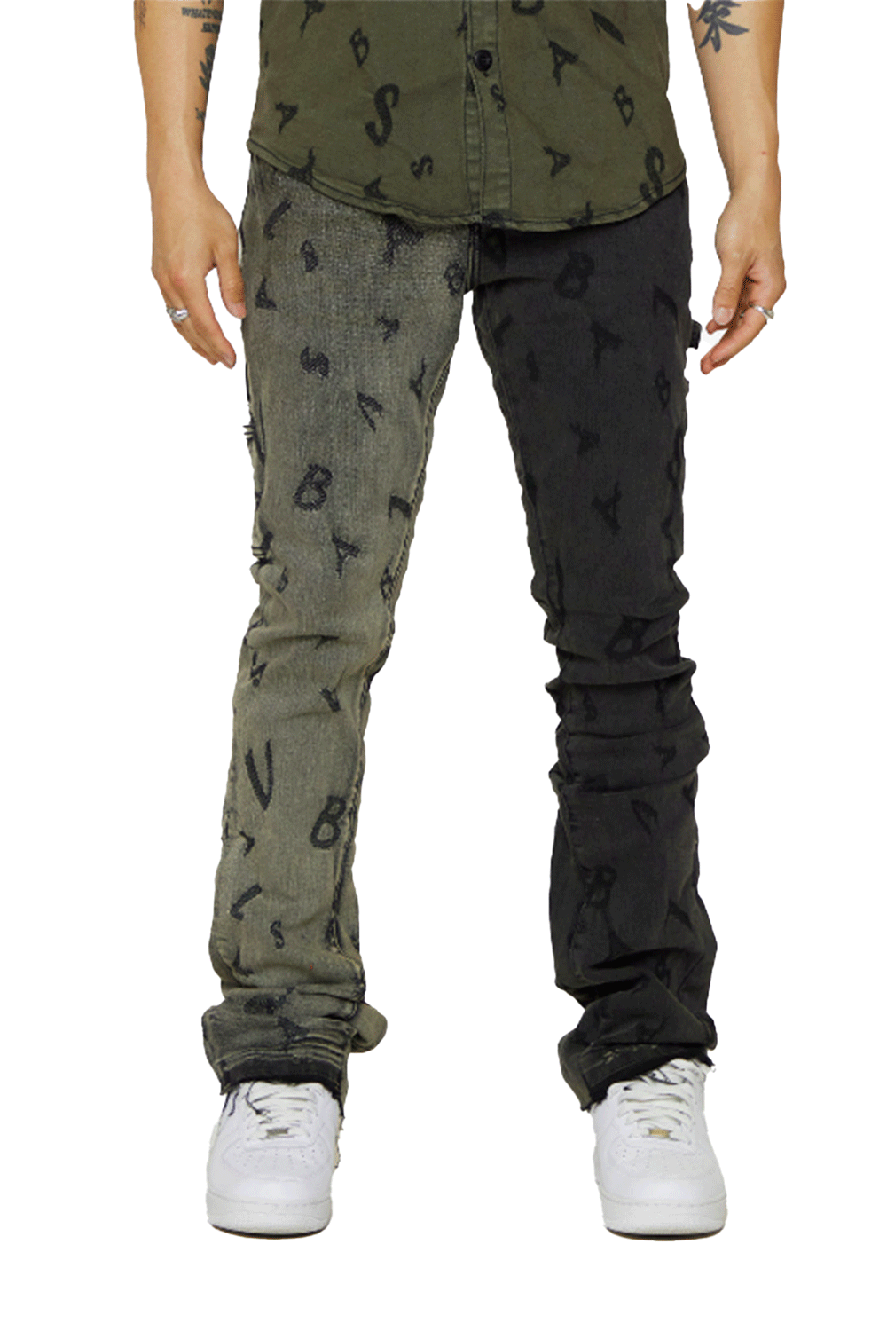 Valabasas “V-SCRABBLE” LTGREY/MATTE BLACK STACKED FLARE JEAN