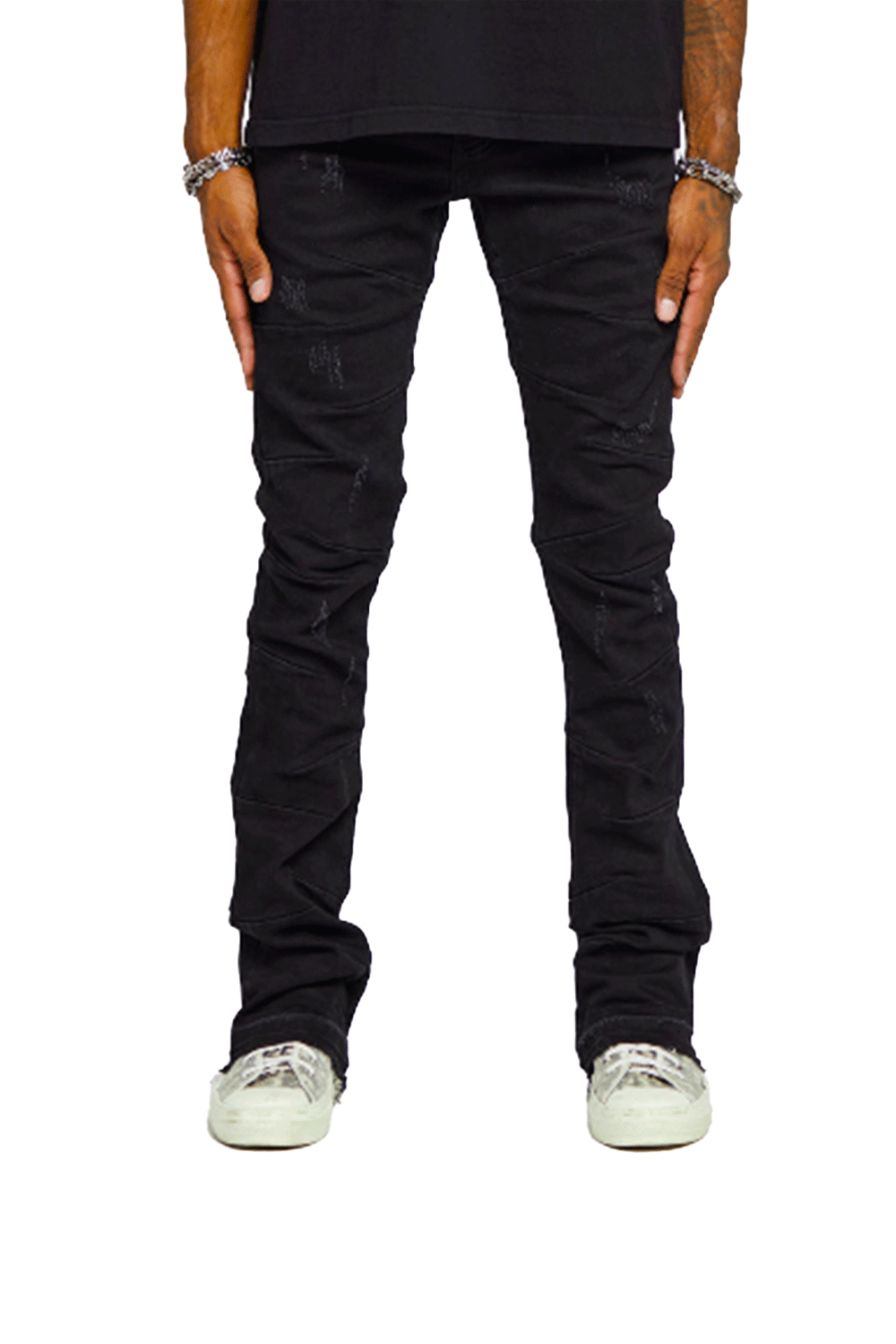 Valabasas “West” Black Stacked Flare Jean