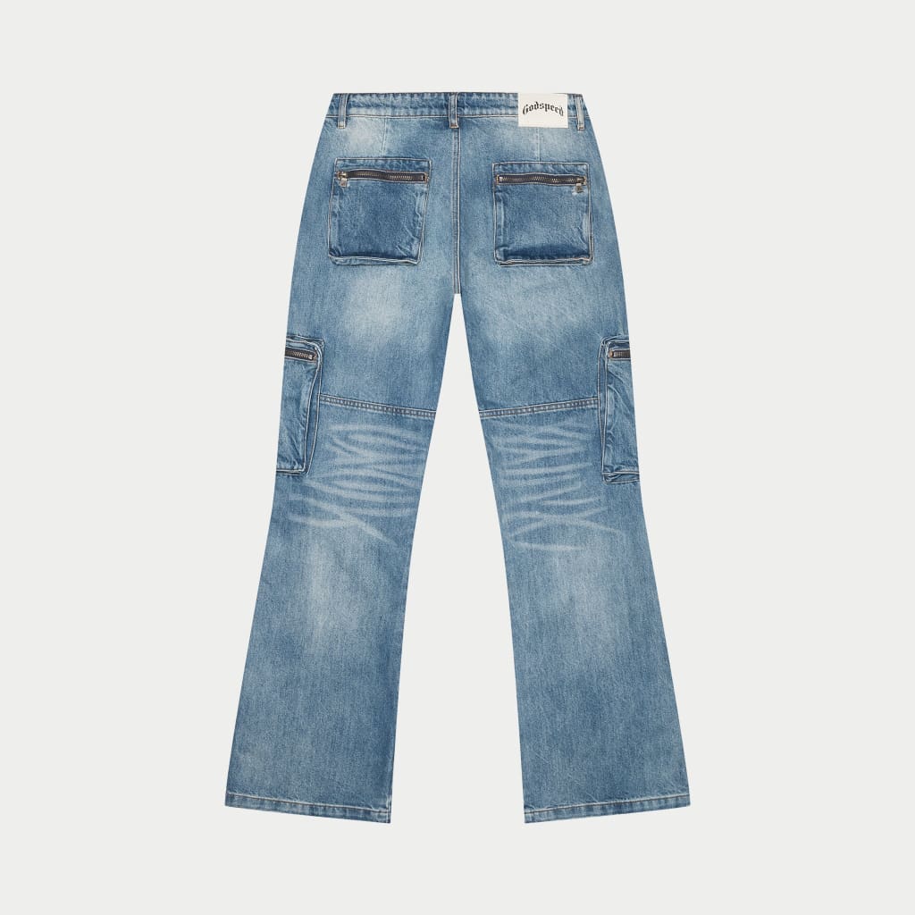 Godspeed Double pocket Flared Cargo Denim (Blue)